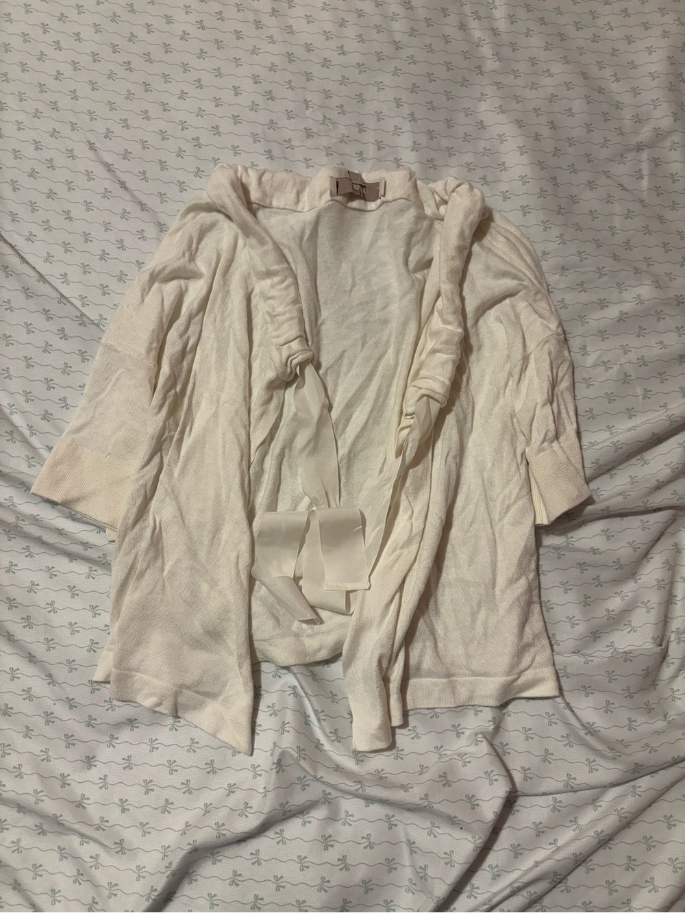 LOFT Cream Open-Front Short-Sleeve Cardigan
